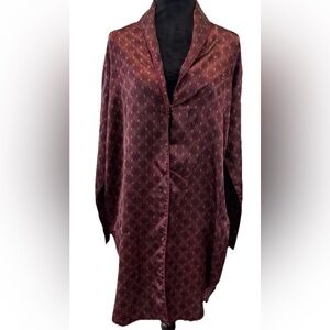 Kim‎ Rogers VTG silky poly/cotton burgundy patterned ladies sleep shirt Sz Sm